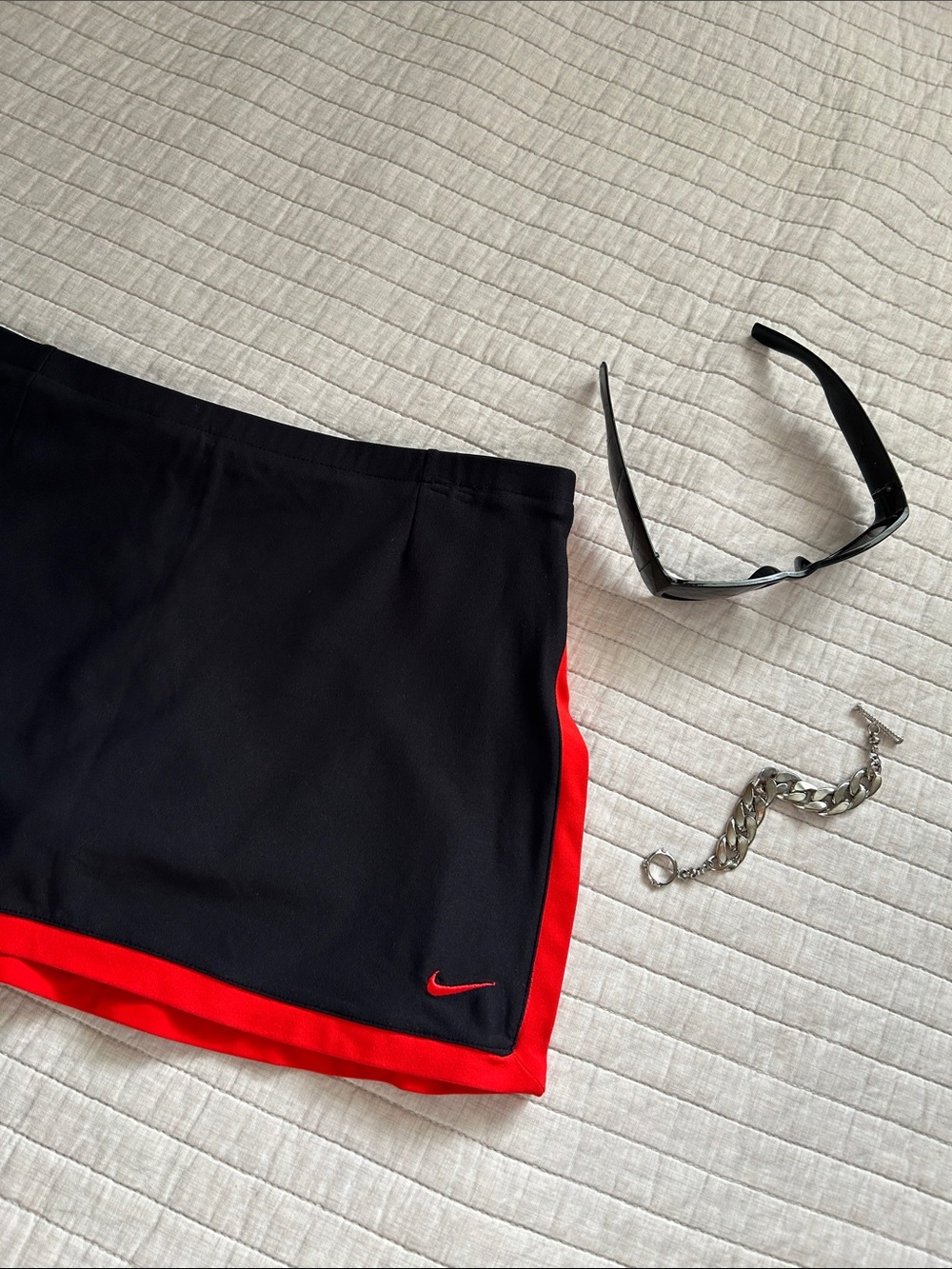 Nike Vtg Y2K sporty black red stripe mini athletic tennis golf pull on skort M - Picture 1 of 12